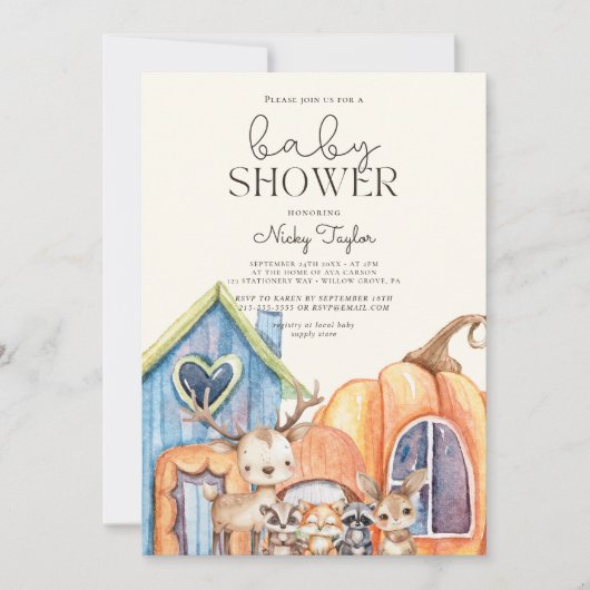 秋かぼちゃきのこの赤ちゃんシャワー 招待状 (正面)