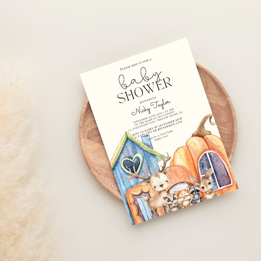 秋かぼちゃきのこの赤ちゃんシャワー 招待状