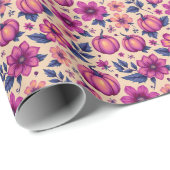 秋かぼちゃと花秋の花の模様 ラッピングペーパー (ロールコーナー)