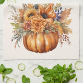 秋かぼちゃと花 – 感謝祭 –  キッチンタオル (折り畳み)