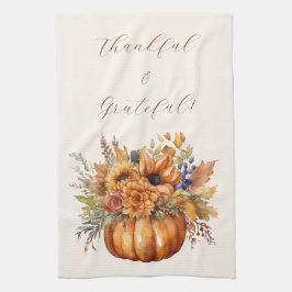 秋かぼちゃと花 – 感謝祭 –  キッチンタオル