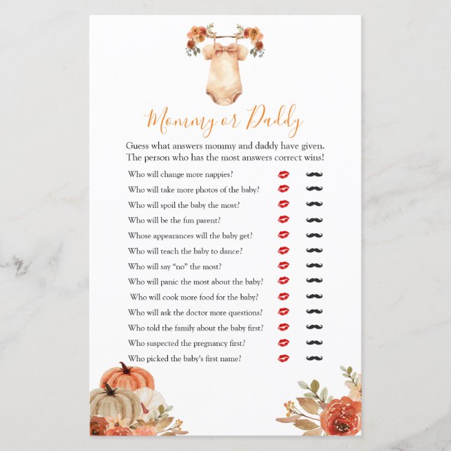 秋かぼちゃのフローラベビー服ママまたはパパ (正面)