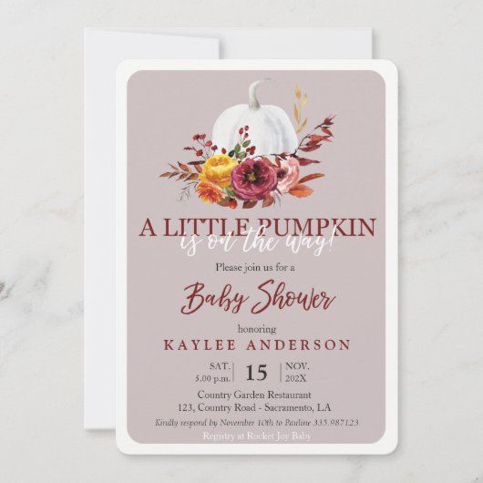 秋かぼちゃの赤ちゃんのお招き 招待状 (正面)