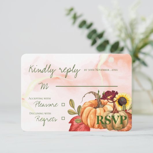 秋かぼちゃひまわりカワイイ秋の結婚式 出欠カード (スタンド正面)
