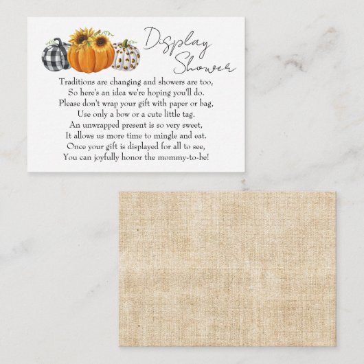 秋かぼちゃひまわりベビーディスプレイシャワー エンクロージャーカード (正面/裏面)