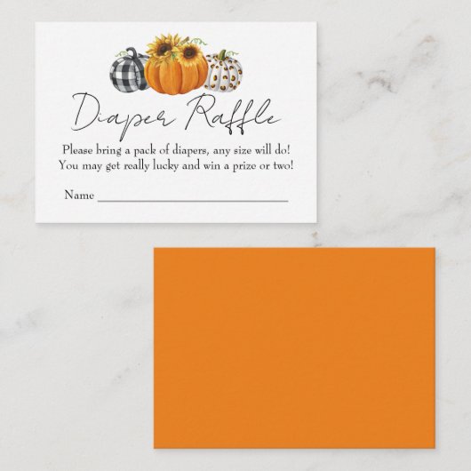 秋かぼちゃひまわり赤ちゃんシャワーおむつラッフル エンクロージャーカード (正面/裏面)