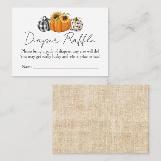 秋かぼちゃひまわり赤ちゃんシャワーおむつラッフル エンクロージャーカード (正面/裏面)