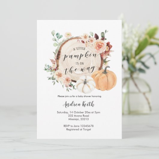 秋かぼちゃを燃やしたかぼちゃの赤ちゃんシャワーの招待状 招待状 (スタンド正面)