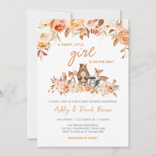 秋かぼちゃウッドランドベビーシャワー 招待状 (正面)