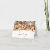 秋かぼちゃウッドランド動物のベビーシャワー サンキューカード (正面)