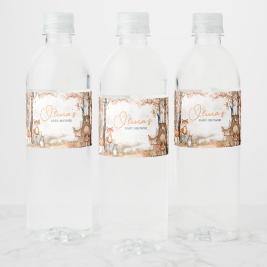 秋かぼちゃウッドランド動物のベビーシャワー ペットボトルラベル (ボトル)