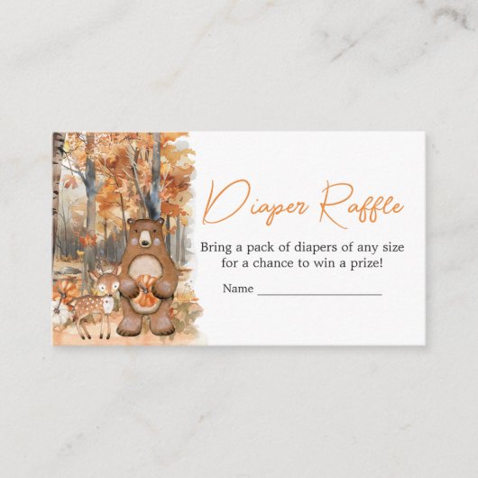 秋かぼちゃウッドランド動物ベビーおむつラッフル エンクロージャーカード (正面)