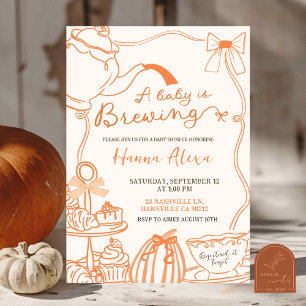 秋かぼちゃオレンジの落書き手描きティーシャワー 招待状
