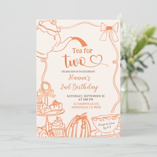 秋かぼちゃオレンジの落書き手描き茶2用 招待状 (スタンド正面)