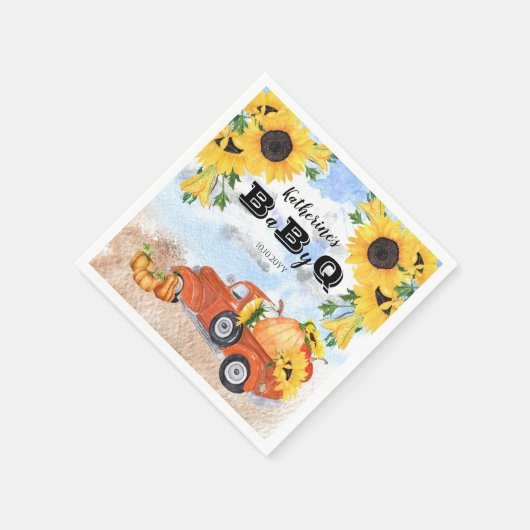秋かぼちゃトラック |ひまわりベビーBBQシャワー スタンダードカクテルナプキン (角)