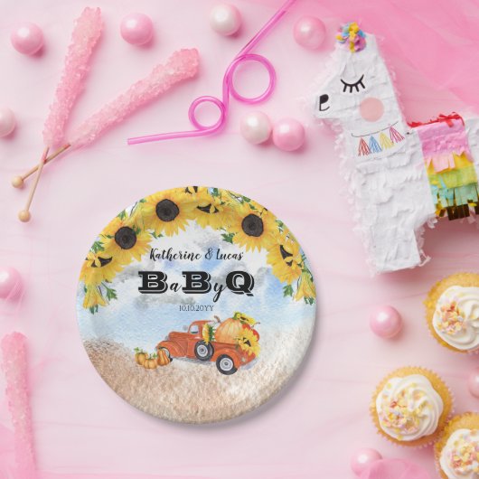 秋かぼちゃトラック |ひまわりベビーBBQシャワー ペーパープレート (パーティー)