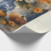 秋かぼちゃヒマワリフローラブルーホワイトデクページ ラッピングペーパー (角)