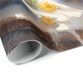 秋かぼちゃヒマワリフローラブルーホワイトデクページ ラッピングペーパー (ロールコーナー)