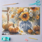 秋かぼちゃヒマワリフローラブルーホワイトデクページ 薄葉紙 (クラフト)