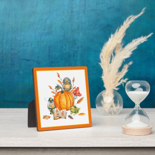 秋かぼちゃフクロウとカエル フォトプラーク (インサイチュ)