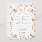 秋かぼちゃフローラ水色の葉結婚色 招待状 (正面)