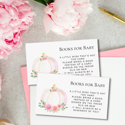 秋かぼちゃブックリクエスト女の子の赤ちゃんシャワー エンクロージャーカード