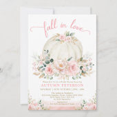 秋かぼちゃブライダルシャワー赤面ピンクの花 招待状 (正面)