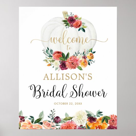秋かぼちゃブルゴーニュブライダルシャワーウェルカムサイン ポスター (正面)