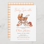 秋かぼちゃベビーカーベビー振りかけ赤ちゃんシャワー 招待状 (正面/裏面)