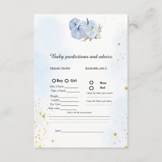 秋かぼちゃベビー予測赤ちゃんシャワーゲームカード アドバイスカード (正面)