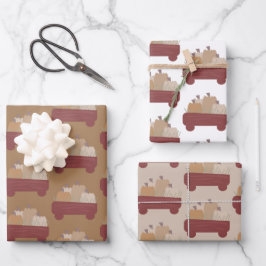 秋かぼちゃワゴンブラウンボホ ラッピングペーパーシート