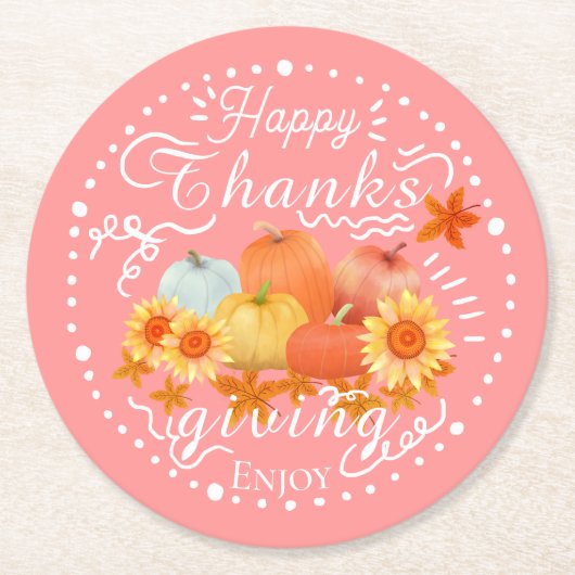 秋かぼちゃ桃 ラウンドペーパーコースター (正面)