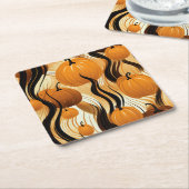 秋かぼちゃ水彩パターン スクエアペーパーコースター (アングル)