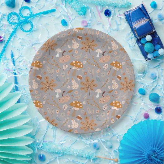 秋かぼちゃ畑と紅葉とキノコ ペーパープレート (パーティー)