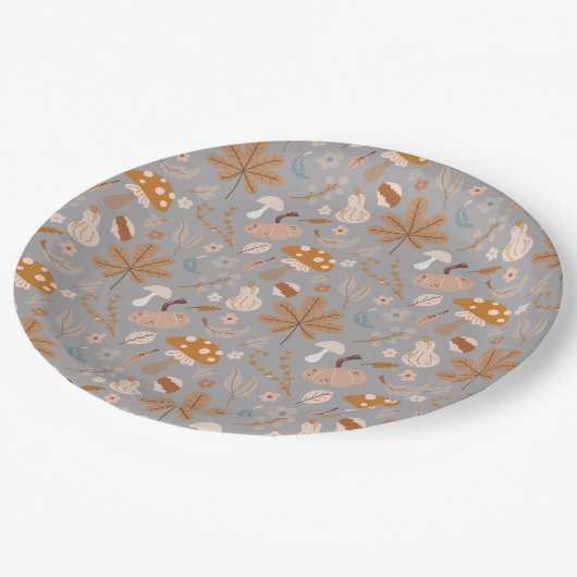 秋かぼちゃ畑と紅葉とキノコ ペーパープレート (アングル)