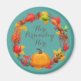 秋かぼちゃ秋葉鳥リースティール（緑がかった色）オレンジ マグネット