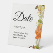 秋かぼちゃ葉のブライダルシャワー日付アイディア標識 台座サイン (正面)