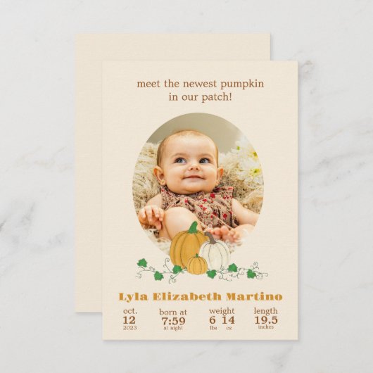 秋かぼちゃ誕生発表 案内状 (正面/裏面)