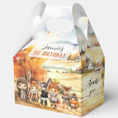 秋かわいいウッドランド動物誕生日大切妻 フェイバーボックス (正面)