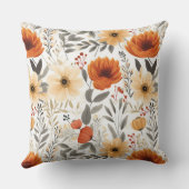 秋かわいいオレンジの花柄ホワイト クッション (裏面)