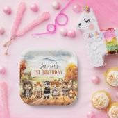 秋かわいい動物1st誕生日紙プレート ペーパープレート (パーティー)