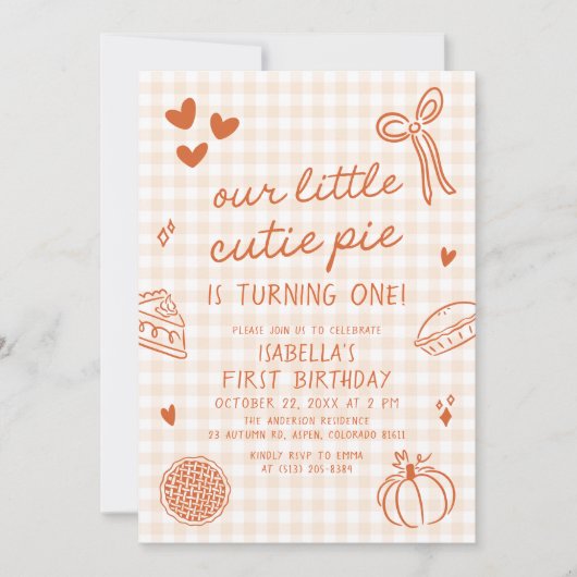 秋かわいい手が私たちの小さなかわいこちゃんパイ誕生日 招待状 (正面)