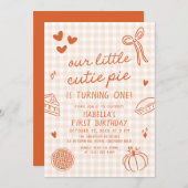 秋かわいい手が私たちの小さなかわいこちゃんパイ誕生日 招待状 (正面/裏面)