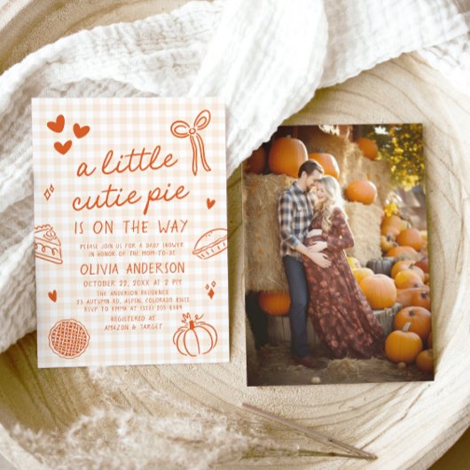 秋かわいい手描き小さなかわいこちゃんパイ赤ちゃんシャワー 招待状