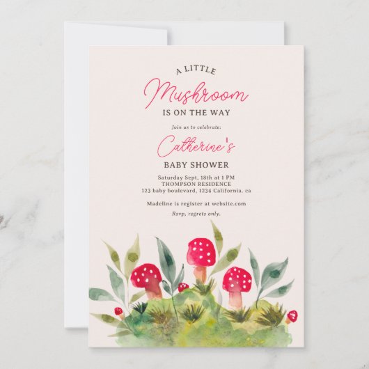 秋かわいい水色の小さなキノコの赤ちゃんシャワー 招待状 (正面)