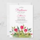 秋かわいい水色の小さなキノコの赤ちゃんシャワー 招待状 (正面)