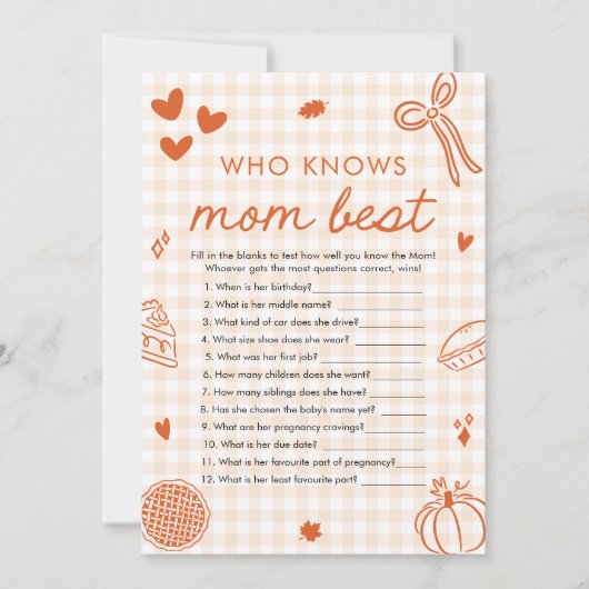 秋かわいこちゃんパイ知っているママ赤最高のちゃんシャワーのゲーム 招待状 (正面)