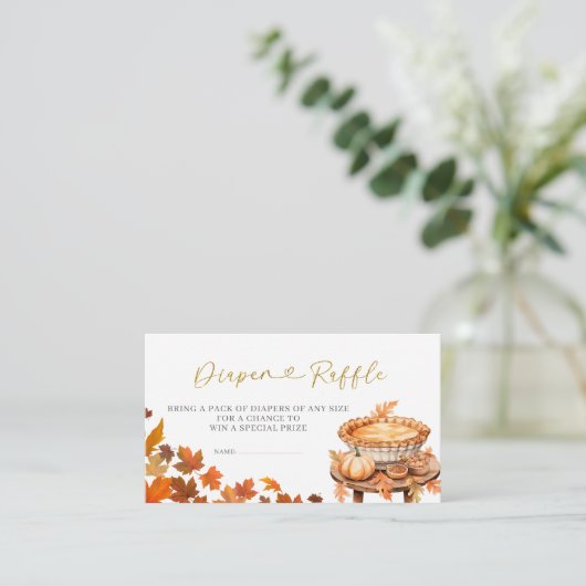秋かわいこちゃんパイ赤ちゃんシャワーおむつラッフル エンクロージャーカード (スタンド正面)