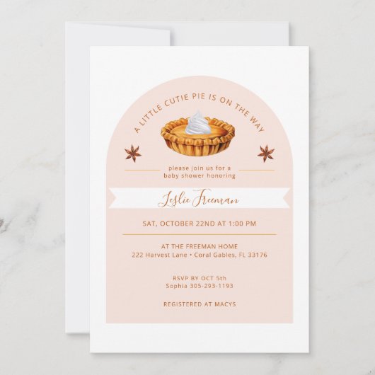 秋かわいこちゃんパイ赤ちゃんシャワー招待状 招待状 (正面)