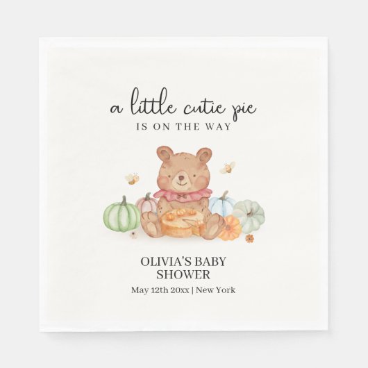 秋かわいこちゃんパンプキンパイテディベアベビーシャワー スタンダードランチョンナプキン (正面)